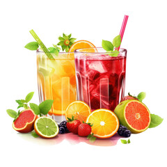 cocktails and fruits isolated on a white transparent background 