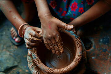 Person Holding Clay Pot. Generative AI
