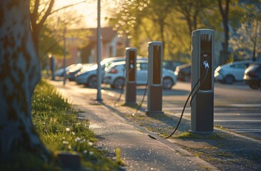 A photograph of a charging station for electric vehicles, 