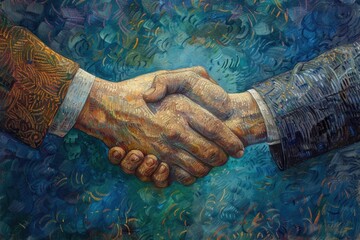 A professional painting of two people shaking hands. Ideal for business concepts