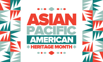 Asian Pacific American Heritage Month in May. Сelebrates the culture, traditions and history of Asian Americans and Pacific Islanders in United States. Vector poster. Illustration with east pattern