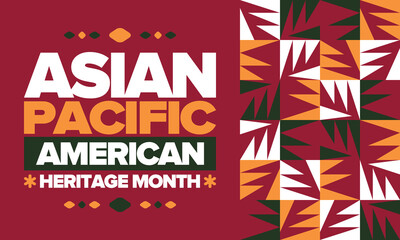 Asian Pacific American Heritage Month in May. Сelebrates the culture, traditions and history of Asian Americans and Pacific Islanders in United States. Vector poster. Illustration with east pattern © Iuliia Pilipeichenko