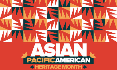 Asian Pacific American Heritage Month in May. Сelebrates the culture, traditions and history of Asian Americans and Pacific Islanders in United States. Vector poster. Illustration with east pattern © Iuliia Pilipeichenko