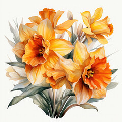 Watercolor Daffodil Illustration, Generative Ai