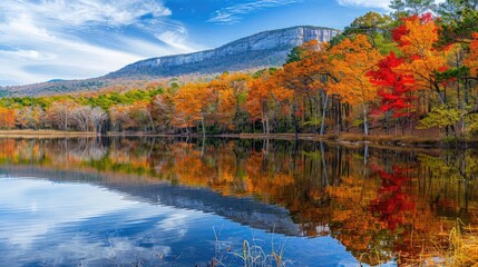 Autumn Beauty at Cheaha State Park, Alabama: Lake Reflects the Kaleidoscope of Maple Colours 