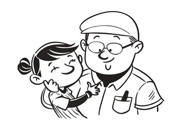 Cartoon representation of Father with his child. Father's Day Concept