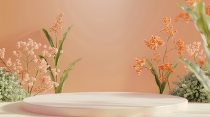 White Plate With Flowers on Pink Background