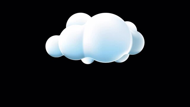 3d cloud animation. Cartoon fluffy cloud icon. Cartoon cloud. Realistic fluffy cloud. 4K seamless loop animation. Transparent background with alpha channel