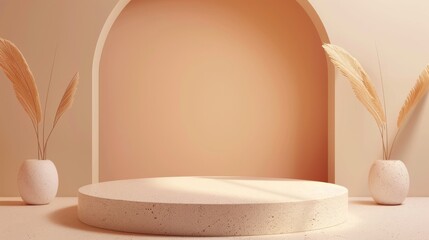 Modern Room With Round Table and Vases