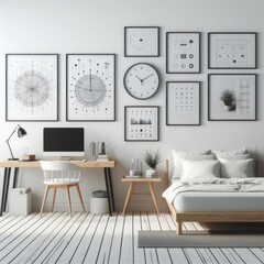 Bedroom sets have template mockup poster empty white with a desk and Bedroom interior image art realistic photo harmony.