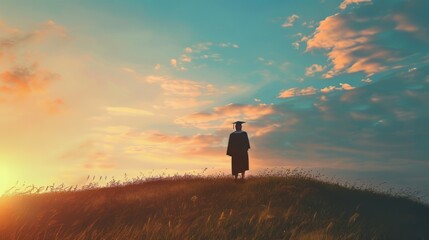 Fototapeta premium Copy space featuring a graduate against a serene landscape