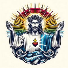 A drawing of a jesus christ with his hands up image art realistic harmony lively illustrator