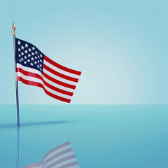 Calming blue background with a USA flag  Memorial Day tribute.