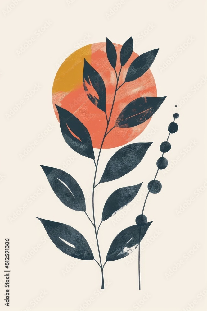 Aufkleber a muted color palette and abstract botanical elements merge in this contemporary illustration with a