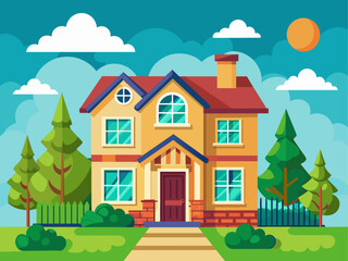 Suburban house cartoon vector illustration. Summer cottage, country house flat color object. Real estate facade, townhouse front view. Two story building, villa