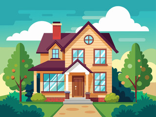 Suburban house cartoon vector illustration. Summer cottage, country house flat color object. Real estate facade, townhouse front view. Two story building, villa