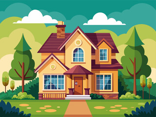 Suburban house cartoon vector illustration. Summer cottage, country house flat color object. Real estate facade, townhouse front view. Two story building, villa