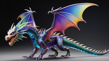 A dragon made out of crystal,prismatic colors