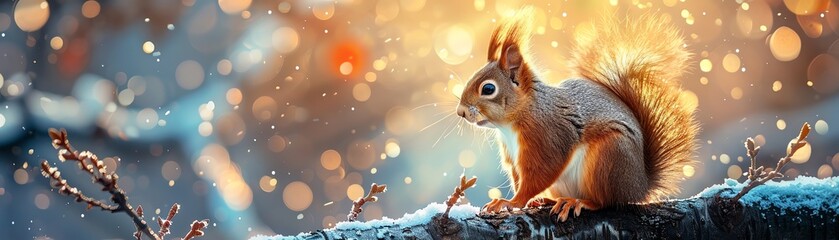 Obraz premium Depict a robotic squirrel perched on a branch