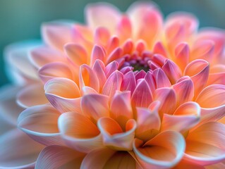 Fototapeta premium A stunning close-up shot capturing the delicate texture and gradient colors of a peach dahlia flower in full bloom