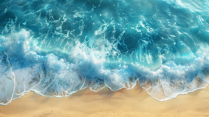 Obraz premium cean waves on the beach, aerial view, photorealistic, top down view, high resolution, hyper realistic, high definition, hyper detailed, photography