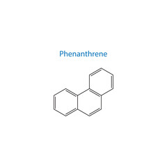 Phenanthrene molecule skeletal structure diagram.organic compound molecule scientific illustration on white background.