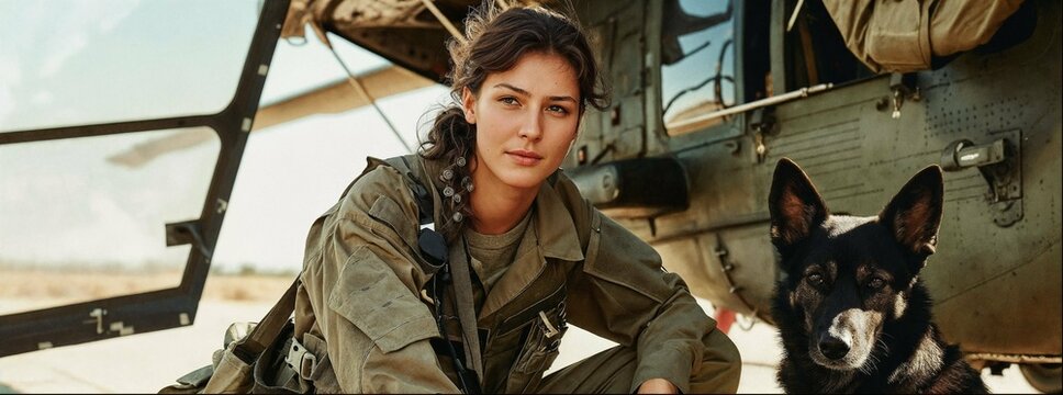 Young military girl solider in uniform. Female military close up. Army girl concept. War action movie-style beautiful armed female dressed in stylish military clothes.