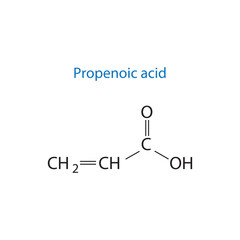 Propenoic acid molecule skeletal structure diagram.organic compound molecule scientific illustration on white background.