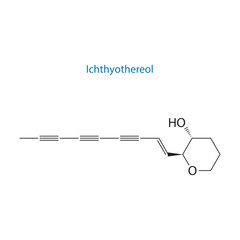Ichthyothereol molecule skeletal structure diagram.organic compound molecule scientific illustration on white background.