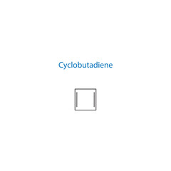 Cyclobutadiene molecule skeletal structure diagram.organic compound molecule scientific illustration on white background.