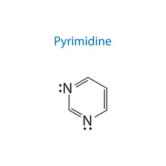 Pyrimidine molecule skeletal structure diagram.organic compound molecule scientific illustration on white background.