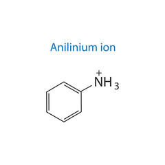 Anilinium ion molecule skeletal structure diagram.organic compound molecule scientific illustration on white background.