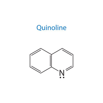 Quinoline molecule skeletal structure diagram.organic compound molecule scientific illustration on white background.