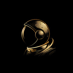 Gold Minimalist Side View Astronaut Helmet Logo Isolated on a Black Background