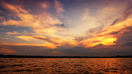 Fantastically beautiful sunset over the water