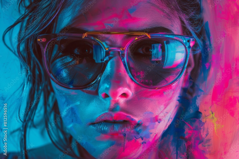 Poster The image features a blue and pink abstract gradient with subtle textures and shapes in the backdrop