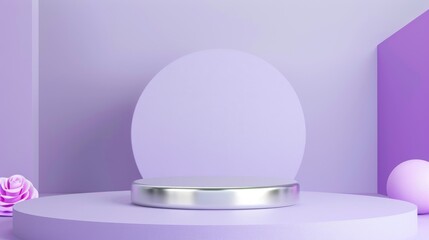 Silver Egg on Purple Background With Pink Roses