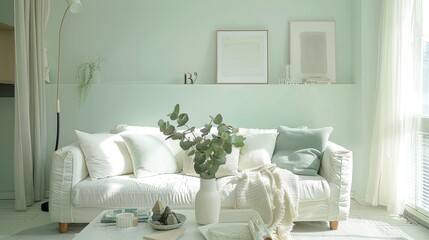 Inviting White Living Room with Plush Furnishings, Perfect for Real Estate and Design Magazines