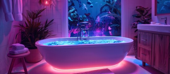 Bioluminescent Bathroom Oasis Immersive Aquatic Ambiance for Serene Relaxation