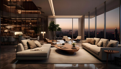 Fototapeta premium Free PSD panorama of luxury living room generative ai