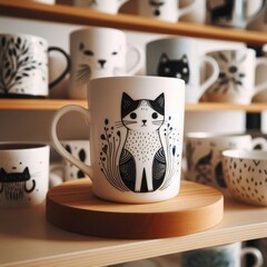 A mugs on a shelf image realistic attractive has illustrative meaning used for printing illustrator.