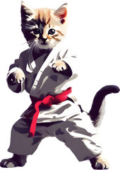 A kitten in a karate costume. 