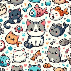 A pattern of cats and fish image attractive has illustrative meaning illustrator.
