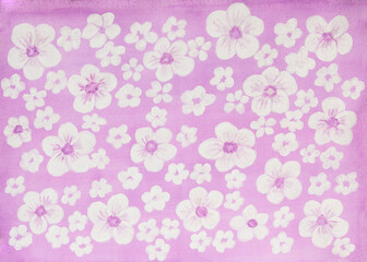 White flowers on purple background watercolor painting