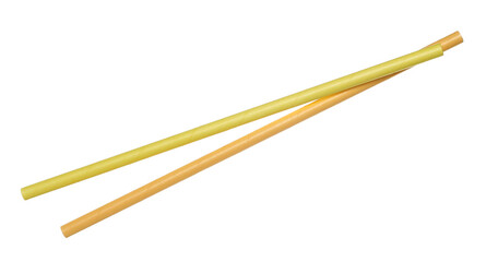 Close up two color paper drinking straw isolated on white with clipping path, eco friendly	