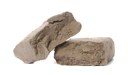 Modelling clay cube, lump isolated on white background