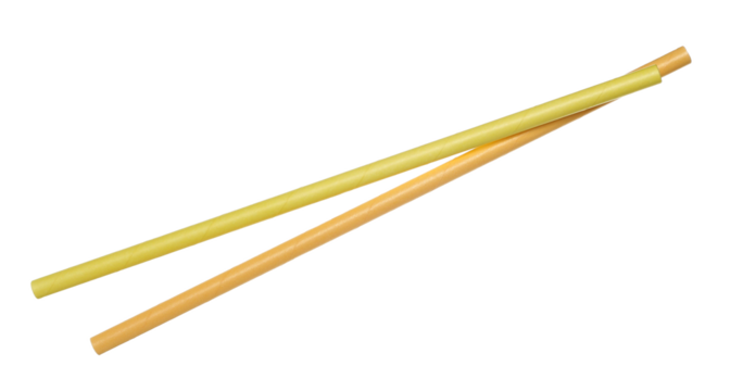 Close up two color paper drinking straw isolated on white with clipping path, eco friendly	