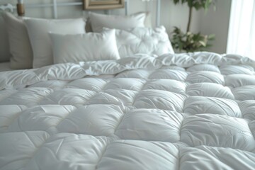 A simple and clean white bed with pillows, suitable for home decor