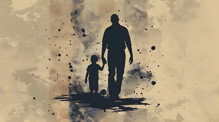 fathers day painting silhouette with dad and son on watercolor background.father and child in the sunset watercolor card design.generative ai	
