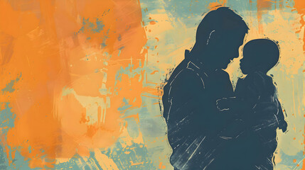 fathers day painting silhouette with dad and son on watercolor background.father and child in the sunset watercolor card design.generative ai	
